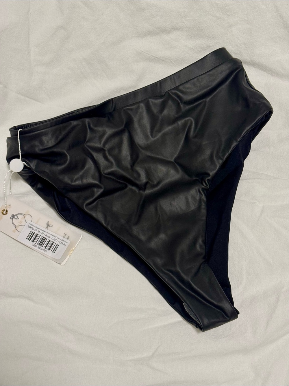 Vanity Couture Nadine Faux Leather High Waist Bikini Bottom Black M NWT